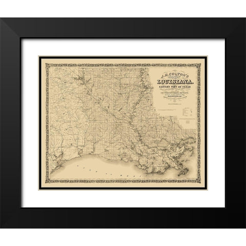 Louisiana Railroads - Colton 1863  Black Modern Wood Framed Art Print with Double Matting by Colton