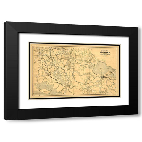 Louisiana Miltary Map - Bache 1863  Black Modern Wood Framed Art Print with Double Matting by Bache