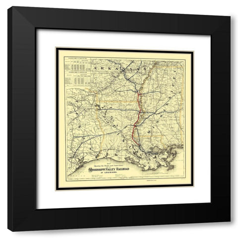 Mississippi Valley Railroad of Louisiana 1882 Black Modern Wood Framed Art Print with Double Matting by Colton