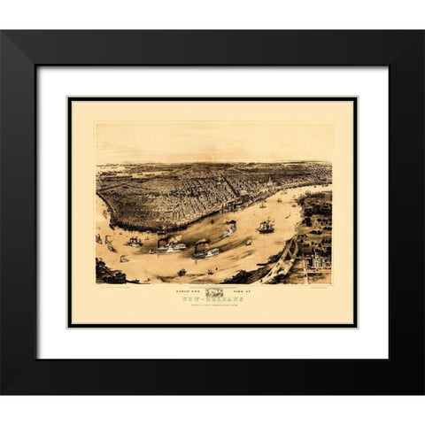 New Orleans Louisiana - Guerber 1851 Black Modern Wood Framed Art Print with Double Matting by Guerber