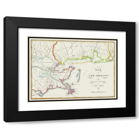 New Orleans Louisiana -Melish 1815 Black Modern Wood Framed Art Print with Double Matting by Melish