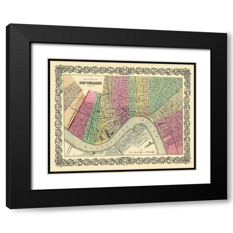 New Orleans Louisiana - Colton 1855 Black Modern Wood Framed Art Print with Double Matting by Colton