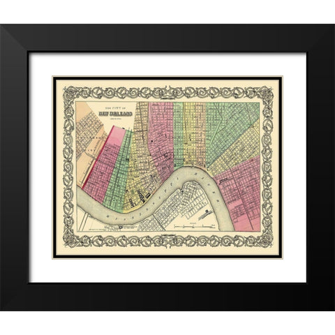 New Orleans Louisiana - Colton 1855 Black Modern Wood Framed Art Print with Double Matting by Colton