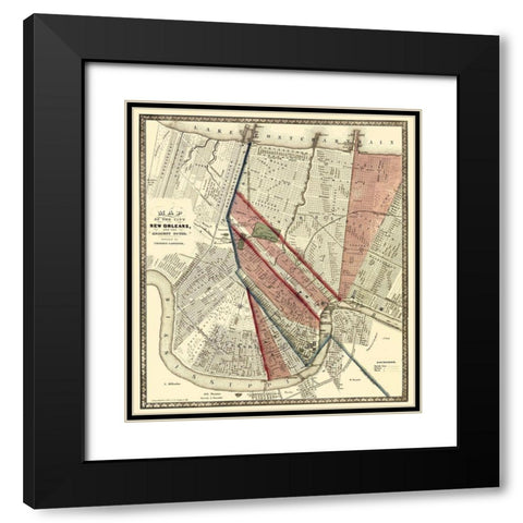 New Orleans Louisiana - Hoen 1861 Black Modern Wood Framed Art Print with Double Matting by Hoen