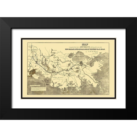 New Orleans, Opelousas and Great Western 1853 Black Modern Wood Framed Art Print with Double Matting by Bayley