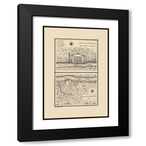 New Orleans Louisiana - Collot 1796 Black Modern Wood Framed Art Print with Double Matting by Collot