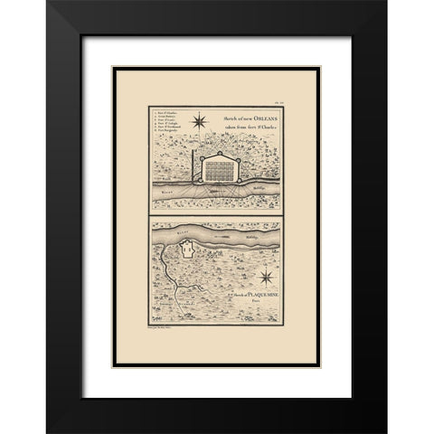 New Orleans Louisiana - Collot 1796 Black Modern Wood Framed Art Print with Double Matting by Collot