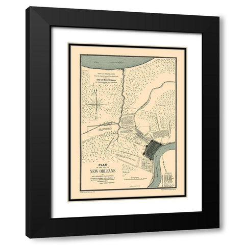 New Orleans Louisiana Fortifications - Trudeau 1798  Black Modern Wood Framed Art Print with Double Matting by Trudeau