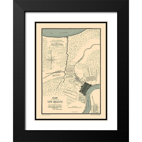 New Orleans Louisiana Fortifications - Trudeau 1798  Black Modern Wood Framed Art Print with Double Matting by Trudeau