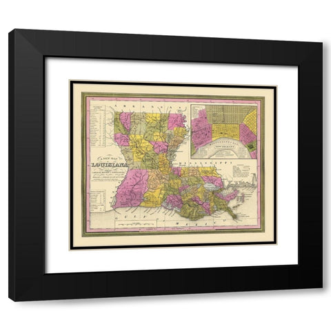 Louisiana - Mitchell 1846 Black Modern Wood Framed Art Print with Double Matting by Mitchell