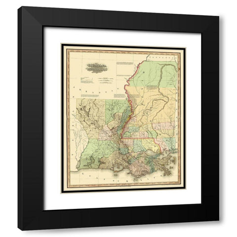 Louisiana, Mississippi - 1820 Black Modern Wood Framed Art Print with Double Matting by Tanner