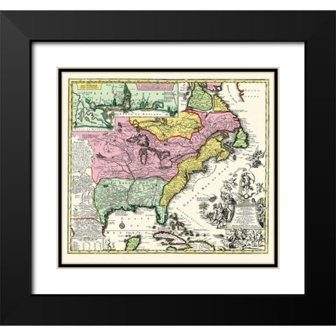 Eastern United States - Seutter 1734 Black Modern Wood Framed Art Print with Double Matting by Seutter