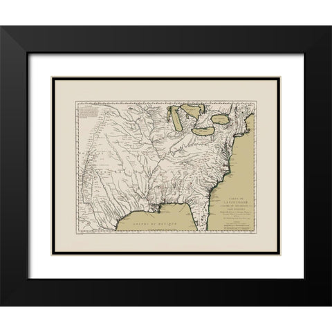 Louisiana and Neighboring Countries - Bellin 1744 Black Modern Wood Framed Art Print with Double Matting by Bellin