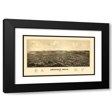Amherst Massachusetts - Burleigh 1886  Black Modern Wood Framed Art Print with Double Matting by Burleigh