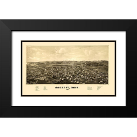 Amherst Massachusetts - Burleigh 1886  Black Modern Wood Framed Art Print with Double Matting by Burleigh