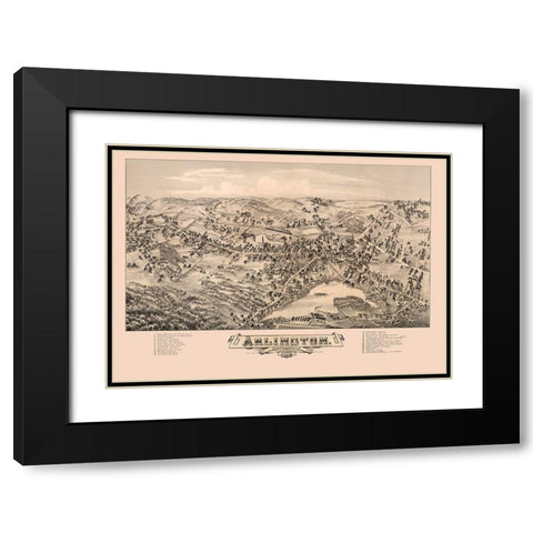 Arlington Massachusetts - Bailey 1884  Black Modern Wood Framed Art Print with Double Matting by Bailey