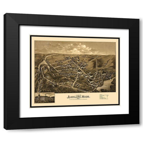 Ashland Massachusetts - Bailey 1878  Black Modern Wood Framed Art Print with Double Matting by Bailey