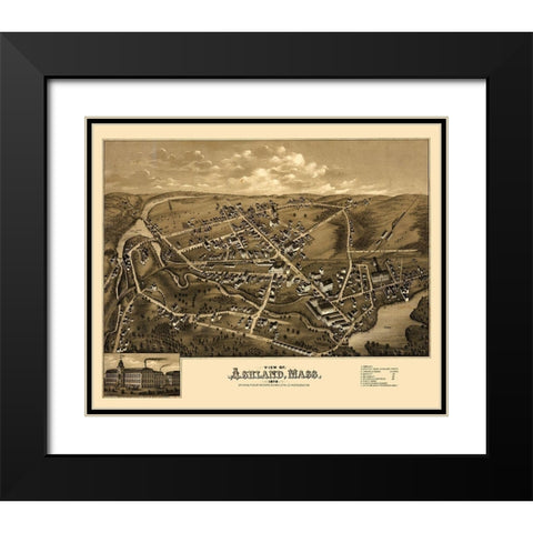 Ashland Massachusetts - Bailey 1878  Black Modern Wood Framed Art Print with Double Matting by Bailey