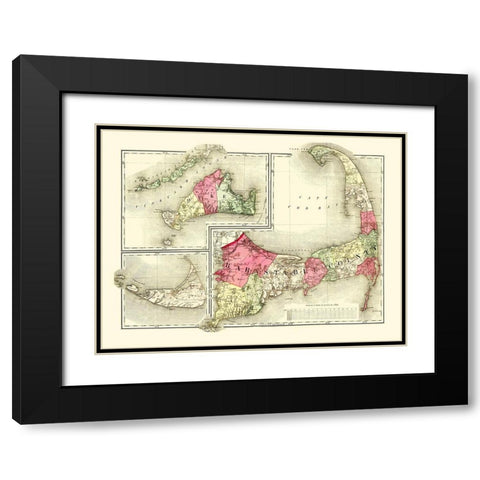 Barnstable Massachusetts - Walling 1871 Black Modern Wood Framed Art Print with Double Matting by Walling