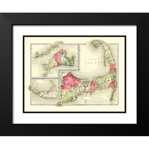 Barnstable Massachusetts - Walling 1871 Black Modern Wood Framed Art Print with Double Matting by Walling