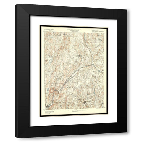 Barre Massachusetts Sheet - USGS 1890 Black Modern Wood Framed Art Print with Double Matting by USGS