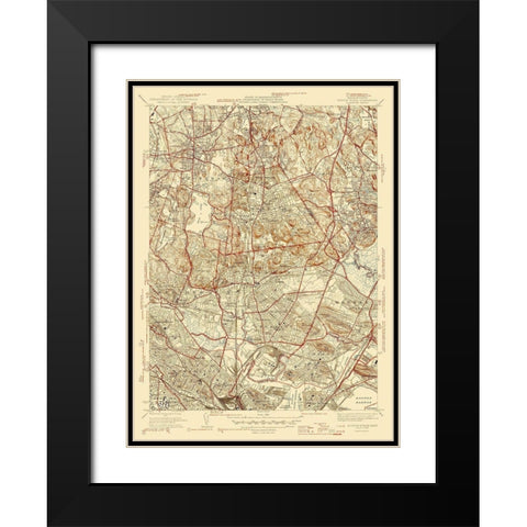 Boston South Massachusetts Quad - USGS 1946 Black Modern Wood Framed Art Print with Double Matting by USGS