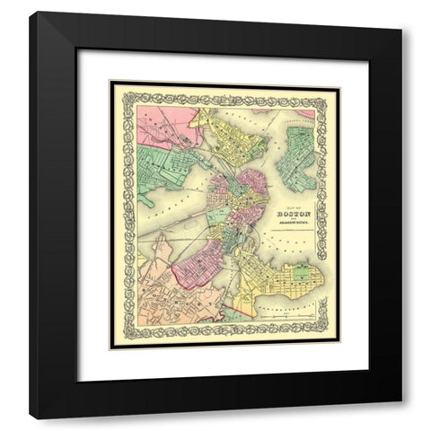 Boston , Adjacent Area Massachusetts - Colton 1855 Black Modern Wood Framed Art Print with Double Matting by Colton