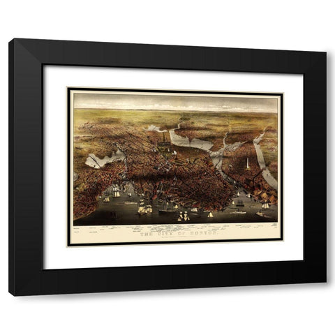 Boston Massachusetts - Currier 1873 Black Modern Wood Framed Art Print with Double Matting by Currier
