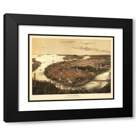 Boston Massachusetts - Prang 1877 Black Modern Wood Framed Art Print with Double Matting by Prang
