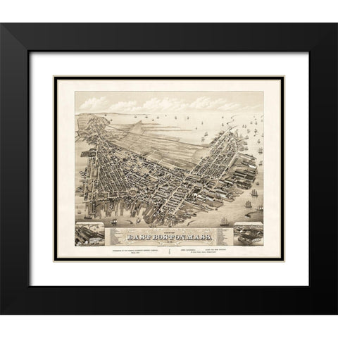 Boston East Massachusetts - Bailey 1879 Black Modern Wood Framed Art Print with Double Matting by Bailey