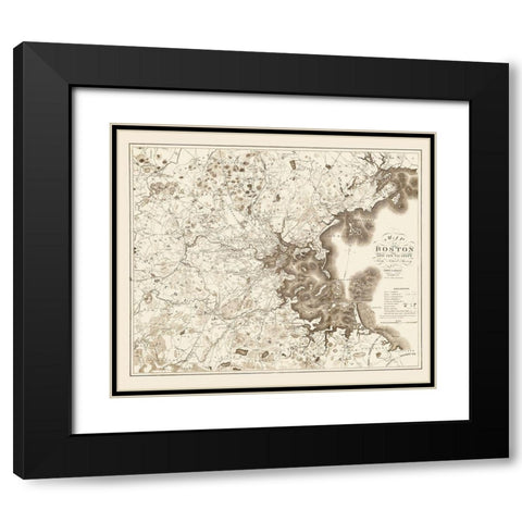 Boston Massachusetts - Hales 1833 Black Modern Wood Framed Art Print with Double Matting by Hales