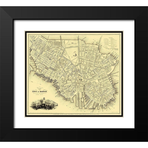 Boston Massachusetts - Dickinson 1844 Black Modern Wood Framed Art Print with Double Matting by Dickinson
