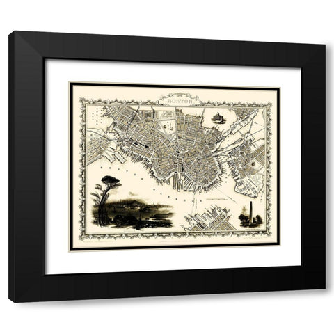 Boston Massachusetts - Tallis 1838 Black Modern Wood Framed Art Print with Double Matting by Tallis
