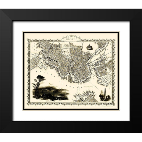 Boston Massachusetts - Tallis 1838 Black Modern Wood Framed Art Print with Double Matting by Tallis