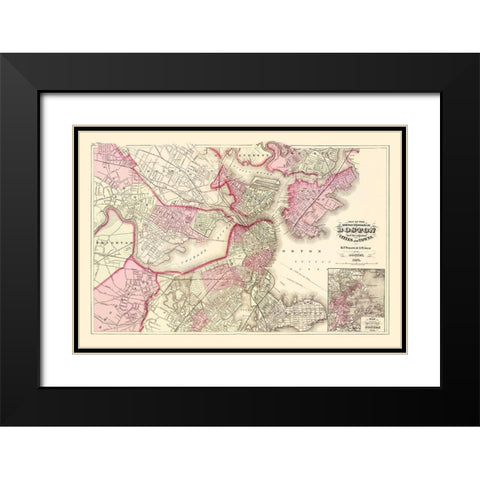 Boston Massachusetts - Walling 1871 Black Modern Wood Framed Art Print with Double Matting by Walling