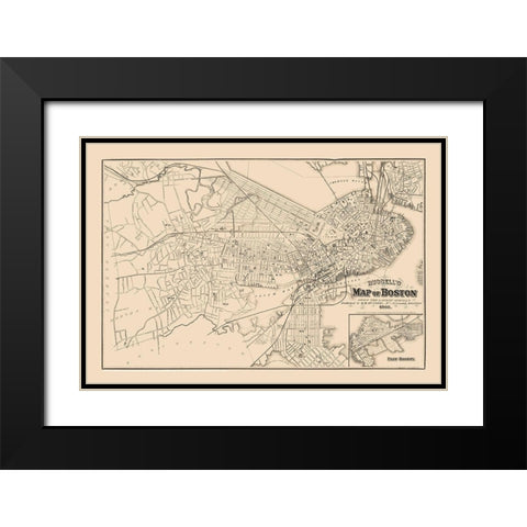 Boston  Massachusetts -  Russell 1868 Black Modern Wood Framed Art Print with Double Matting by Russell
