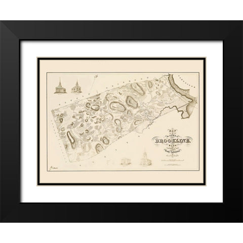 Brookline Massachusetts Landowner - Morse 1844 Black Modern Wood Framed Art Print with Double Matting by Morse