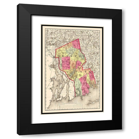 Bristo Massachusetts - Walling 1871 Black Modern Wood Framed Art Print with Double Matting by Walling