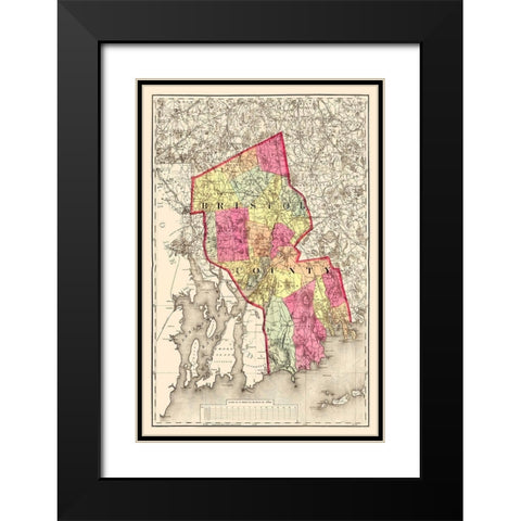 Bristo Massachusetts - Walling 1871 Black Modern Wood Framed Art Print with Double Matting by Walling