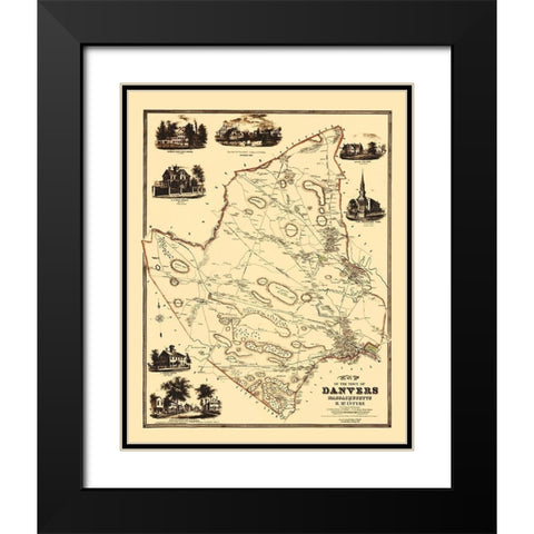 Danvers Massachusetts Landowner - Friend 1852 Black Modern Wood Framed Art Print with Double Matting by Friend