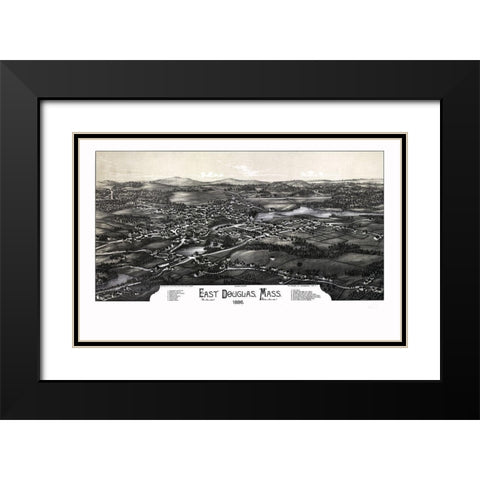 East Douglas Massachusetts - Burleigh 1886  Black Modern Wood Framed Art Print with Double Matting by Burleigh