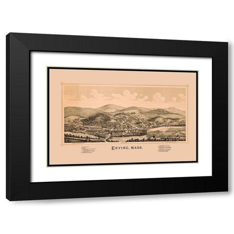 Erving Massachusetts - Burleigh 1891  Black Modern Wood Framed Art Print with Double Matting by Burleigh