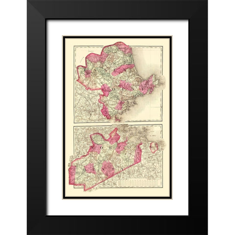 Essex  Norfolk Massachusetts - Walling 1871 Black Modern Wood Framed Art Print with Double Matting by Walling