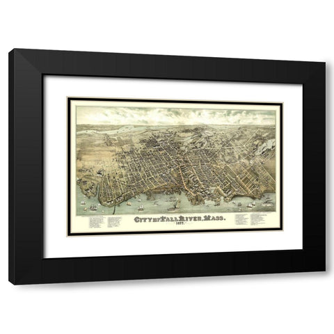 Fall River Massachusetts - Bailey 1877 Black Modern Wood Framed Art Print with Double Matting by Bailey