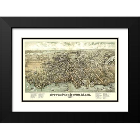 Fall River Massachusetts - Bailey 1877 Black Modern Wood Framed Art Print with Double Matting by Bailey