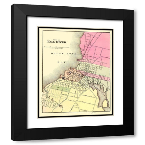 Fall River Massachusetts - Walling 1871 Black Modern Wood Framed Art Print with Double Matting by Walling