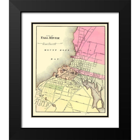 Fall River Massachusetts - Walling 1871 Black Modern Wood Framed Art Print with Double Matting by Walling