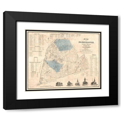 Foxboro Massachusetts - Everett 1850  Black Modern Wood Framed Art Print with Double Matting by Everett