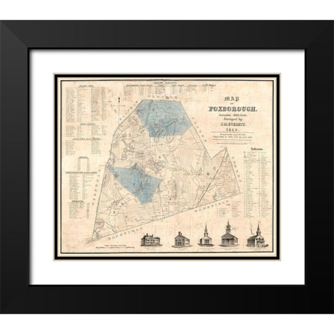 Foxboro Massachusetts - Everett 1850  Black Modern Wood Framed Art Print with Double Matting by Everett