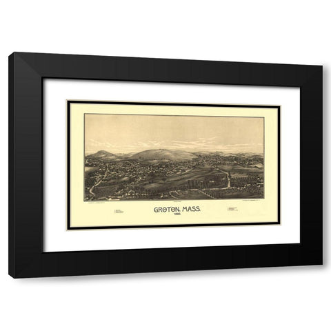 Groton Massachusetts - Burleigh 1886  Black Modern Wood Framed Art Print with Double Matting by Burleigh